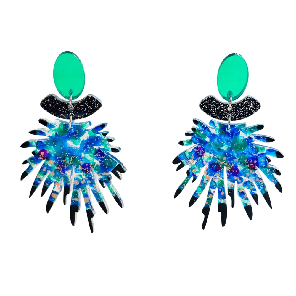 Over the Top Acrylic Colorful Glitter Earrings Dangle Pierced Statement Large